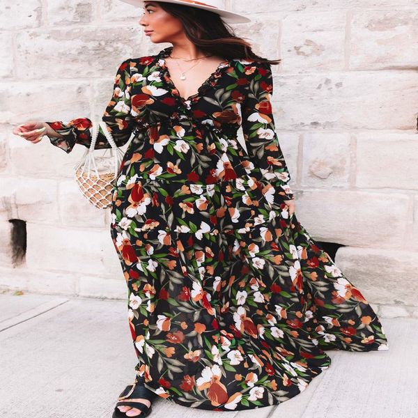 women tiered pleat ruffle elegant floral printing bohemian boho long sleeve maxi dress ladies, White
women tiered pleat ruffle elegant floral printing bohemian boho long sleeve maxi dress ladies, White