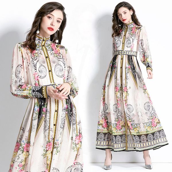 2023 spring summer women's vintage print chiffon dress with stand collar, wide skirt, and belt in blue, khaki, yellow, sizes s-xxl, Black;gray
2023 spring summer women's vintage print chiffon dress with stand collar, wide skirt, and belt in blue, khaki, yellow, sizes s-xxl, Black;gray