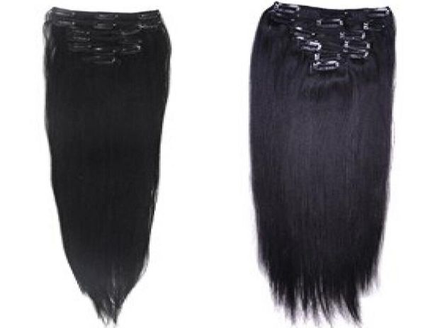 quality 180g 18quot 20quot 22quot clip in hair extensions indian remy human hair natural black straight clipin hair8481408, Black;brown
