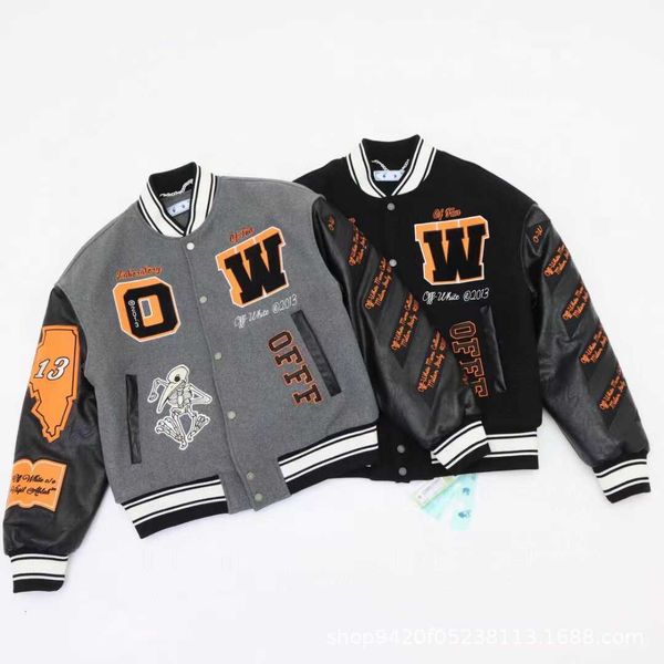 2022 early spring new ow skull decal wool tweed splicing leather sleeve heavy industry embroidery jacket batch w985, White;black
2022 early spring new ow skull decal wool tweed splicing leather sleeve heavy industry embroidery jacket batch w985, White;black