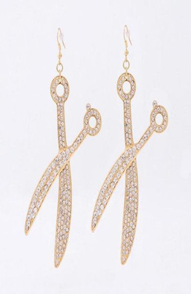 scissors earrings unique style beauty salon hair stylist scissors dangle earring gold crystal charm fashion jewelry4850843, Golden