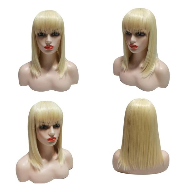 blonde short bob wig straight clear lace front bangs 16 "part human wig for women, Black
blonde short bob wig straight clear lace front bangs 16 "part human wig for women, Black