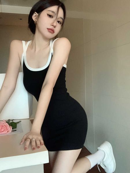 spicy girl black strap dress women's summer open back cross short skirt sleeveless waist show thin wrap hip skirt, Black;gray
spicy girl black strap dress women's summer open back cross short skirt sleeveless waist show thin wrap hip skirt, Black;gray