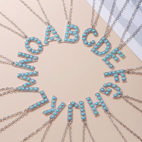retro natural turquoise stone letter necklace fashion simple women's alloy collar chain name initial necklaces, Silver
retro natural turquoise stone letter necklace fashion simple women's alloy collar chain name initial necklaces, Silver