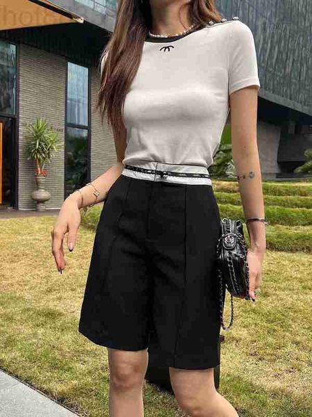 women's shorts designer brand spring/summer thin high waist letter ribbon split mid length pants casual straight leg slim for women r25, White;black
women's shorts designer brand spring/summer thin high waist letter ribbon split mid length pants casual straight leg slim for women r25, White;black
