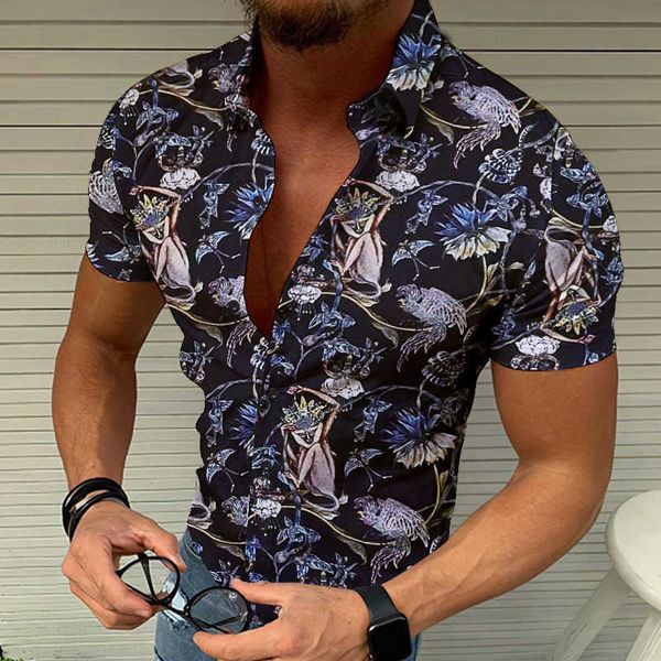 new men's beach short sleeved shirt cardigan, White;black