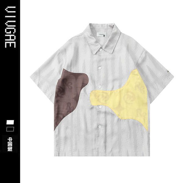 vivgae street irregular splice shirt draping cool silk casual beach short sleeve shirt for men, White;black
vivgae street irregular splice shirt draping cool silk casual beach short sleeve shirt for men, White;black