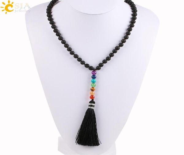 csja natural black lava rock volcanic stone beads long necklace 7 chakra tassel pendants mala prayer women men diy meditation jewe2550990, Silver
csja natural black lava rock volcanic stone beads long necklace 7 chakra tassel pendants mala prayer women men diy meditation jewe2550990, Silver