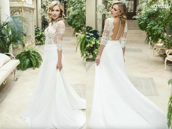 elegant 3/4 long sleeves a-line bohemian wedding dress cheao white lace appliqued plus size country beach boho bridal gown
elegant 3/4 long sleeves a-line bohemian wedding dress cheao white lace appliqued plus size country beach boho bridal gown