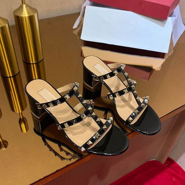 with box valentinoly''designer vt sandal summer women rivets sandals flat beach slippers high heels girls studded cool slides jell, Black
with box valentinoly''designer vt sandal summer women rivets sandals flat beach slippers high heels girls studded cool slides jell, Black