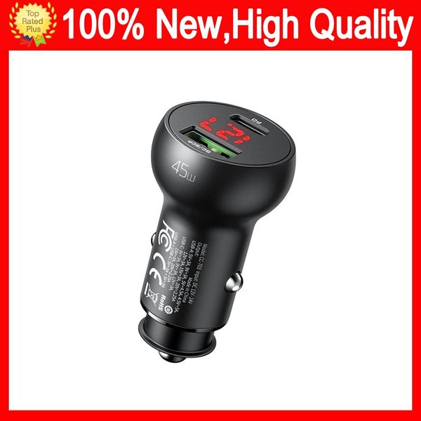 Image of Metal Dual USB Fast Car Charger 45W PD Auto Cigarette Lighter Charging LED Truck Type C Adapter For iPhone Huawei Samsung Car-Charge Car-Charger Car Quick Charge