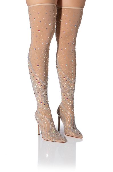 2023 nude lady over the knee boots rhinestone crystal bling thight boots high heel shoes women sock elastic party shoes 44, Black
2023 nude lady over the knee boots rhinestone crystal bling thight boots high heel shoes women sock elastic party shoes 44, Black