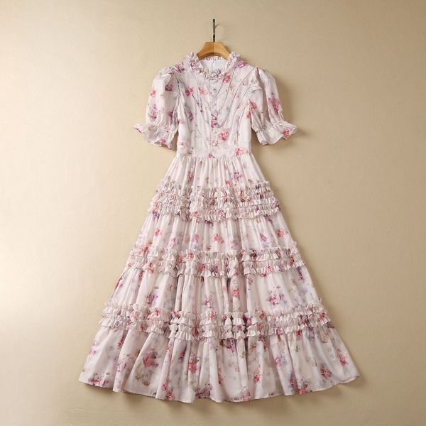 european and american women's clothes 2023 summer new flared sleeve short sleeve stand collar fashion printed pleated dress, Black;gray
european and american women's clothes 2023 summer new flared sleeve short sleeve stand collar fashion printed pleated dress, Black;gray