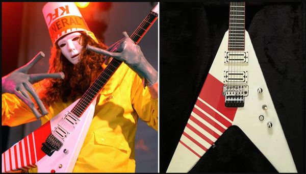 jack son buckethead kfc flying v white electirc guitar red kfc stripes, floyd rose tremolo system, red fingeroard binding, red kill switch,
jack son buckethead kfc flying v white electirc guitar red kfc stripes, floyd rose tremolo system, red fingeroard binding, red kill switch,