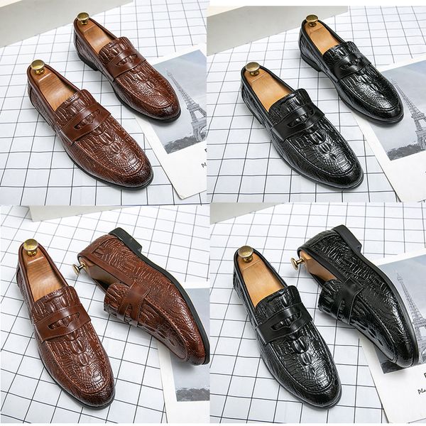 luxury brand loafers men crocodile print leather shoes round toe flat heels loafers shoes office professional comfortable anti-slip oxford s, Black