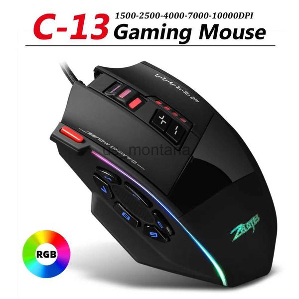 Image of Mice ZELOTES C13 RGB Gaming Mouse with Side Buttons Macro Programming 10000DPI Adjustable 13 Key Wired USB Backlit Mouse for Desktop J230606