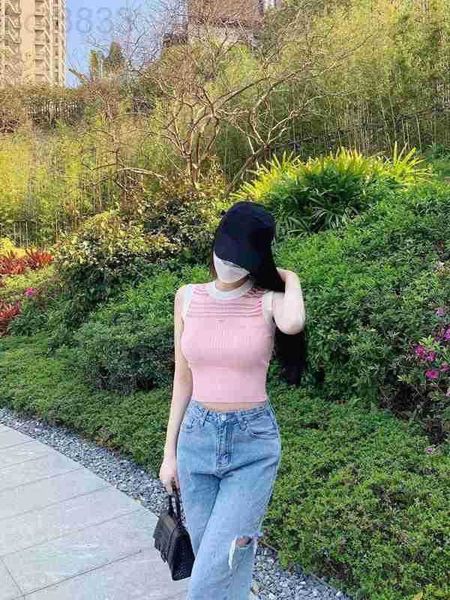 women's tanks & camis designer 2023 summer new knitted tank slim fit hollow stripe fashion round neck t-shirt women gf3v, White 
women's tanks & camis designer 2023 summer new knitted tank slim fit hollow stripe fashion round neck t-shirt women gf3v, White