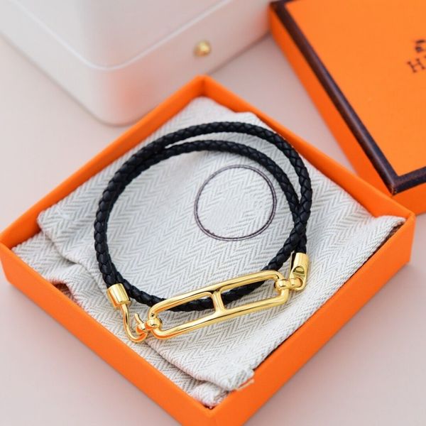 classic european and american designer bracelet fashion pig nose woven leather rope two loop bracelet punk double layer bracelet necklace co, Golden;silver
classic european and american designer bracelet fashion pig nose woven leather rope two loop bracelet punk double layer bracelet necklace co, Golden;silver