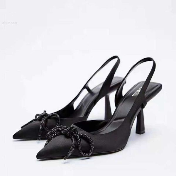 baotou high women's 2023 summer new pointed rhinestone bow tie back strap slim heel sandals, Black
baotou high women's 2023 summer new pointed rhinestone bow tie back strap slim heel sandals, Black