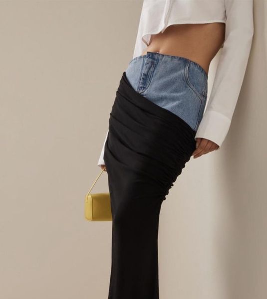 patchwork denim color contrasted high waist skirt for women in spring black pleated fashion long skirts
patchwork denim color contrasted high waist skirt for women in spring black pleated fashion long skirts