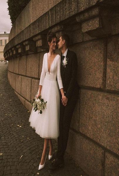 2021 short wedding dresses deep v neck a line 34 long sleeves bridal gowns buttons back tea length outdoor wedding reception6236624, White
2021 short wedding dresses deep v neck a line 34 long sleeves bridal gowns buttons back tea length outdoor wedding reception6236624, White
