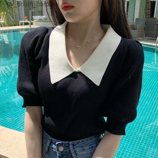 chic hit color peter pan collar knitted pullover t shirt summer puff short sleeve sweaters sweet fresh sweater women l230522, White
chic hit color peter pan collar knitted pullover t shirt summer puff short sleeve sweaters sweet fresh sweater women l230522, White