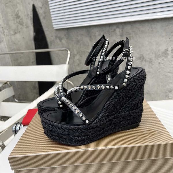 women heeled platform designer sandals summer wedge espadrilles studded rhinestone gladiator shoes luxury dress strap rivets ankle strap wit, Black
women heeled platform designer sandals summer wedge espadrilles studded rhinestone gladiator shoes luxury dress strap rivets ankle strap wit, Black
