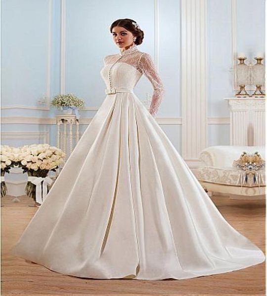 2020 glamorous satin high collar neckline aline wedding dress see through long sleeve court train bridal gowns vestido de noiva3413895, White
2020 glamorous satin high collar neckline aline wedding dress see through long sleeve court train bridal gowns vestido de noiva3413895, White