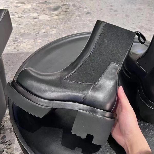 women ankle boots genuine leather square chunky heel chelsea boots big size women platform shoes p25d50, Black
women ankle boots genuine leather square chunky heel chelsea boots big size women platform shoes p25d50, Black