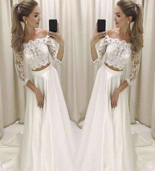 two piece wedding dresses with 34 long sleeve off the shoulder beach wedding dress a line lace floor length bridal gown8390016, White
two piece wedding dresses with 34 long sleeve off the shoulder beach wedding dress a line lace floor length bridal gown8390016, White