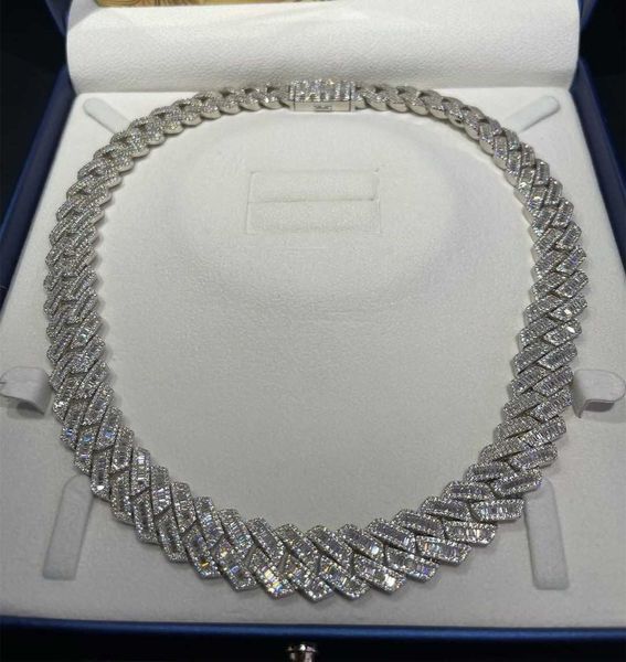 kibo hip hop jewelry 18mm 925 silver vvs baguette moissanite diamond cuban link chain