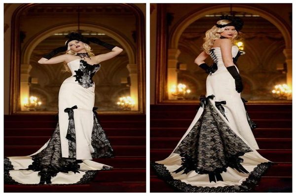 sweetheart lace appliques slim mermaid wedding dresses gothic black and white formal bridal gowns lace up back vestidos de marriag2014819
sweetheart lace appliques slim mermaid wedding dresses gothic black and white formal bridal gowns lace up back vestidos de marriag2014819