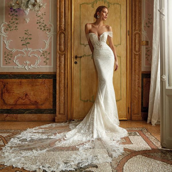 off shoulder lace mermaid wedding dress backless wedding bridal gown plus size dresses for bride, White
off shoulder lace mermaid wedding dress backless wedding bridal gown plus size dresses for bride, White