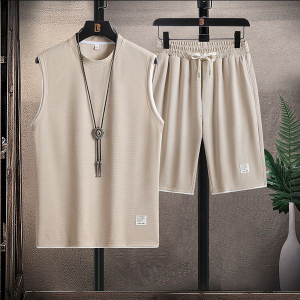 men' tank waffle fabric sleeveless vest set men' summer casual sports set breathable loose fitting men' vest and shorts 2, White;black
men' tank waffle fabric sleeveless vest set men' summer casual sports set breathable loose fitting men' vest and shorts 2, White;black