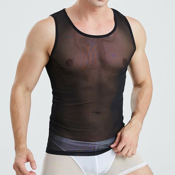 men transparent musle vest male elastic mesh tank see-through undershirts sleeveless t-shirts breathable sport, White;black
men transparent musle vest male elastic mesh tank see-through undershirts sleeveless t-shirts breathable sport, White;black