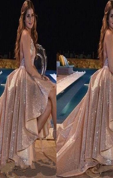 2018 new shinny rose gold sequins halter neck aline prom dresses sleeveless backless high low formal evening gowns custom ma9546207, Black
2018 new shinny rose gold sequins halter neck aline prom dresses sleeveless backless high low formal evening gowns custom ma9546207, Black