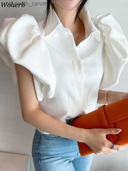 woherb vintage puff sleeve elegant shirt white black all match blouse turn down collar office ladies blusa female casual l230522
woherb vintage puff sleeve elegant shirt white black all match blouse turn down collar office ladies blusa female casual l230522