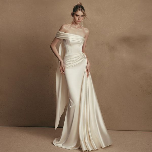 simple one shoulder mermaid wedding dress soft satin wedding bridal gown plus size dresses for bride woman, White
simple one shoulder mermaid wedding dress soft satin wedding bridal gown plus size dresses for bride woman, White