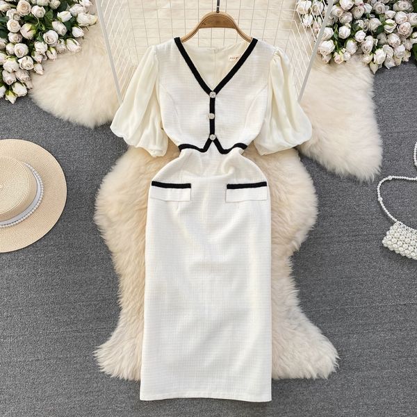 summer luxury small fragrance style retro style contrast color bubble short sleeve v-neck waist slim mid length a-line dress, Black;gray
summer luxury small fragrance style retro style contrast color bubble short sleeve v-neck waist slim mid length a-line dress, Black;gray