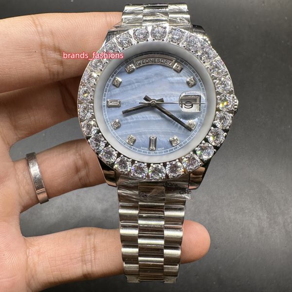men's prong set diamond boutique watch silver stainless steel case blue shell dial watches oyster band automatic movement wristwatch, Slivery;brown
men's prong set diamond boutique watch silver stainless steel case blue shell dial watches oyster band automatic movement wristwatch, Slivery;brown