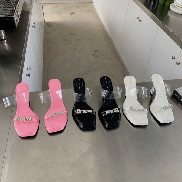 spring 2022 new square headed rhinestone letter sole sandal slippers for women's one word thick heel transparent high heels, Black
spring 2022 new square headed rhinestone letter sole sandal slippers for women's one word thick heel transparent high heels, Black