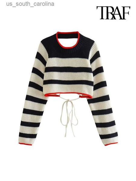 traf women fashion backless with tied striped crop knit sweater vintage o neck long sleeve female pullovers chic l230522, White
traf women fashion backless with tied striped crop knit sweater vintage o neck long sleeve female pullovers chic l230522, White