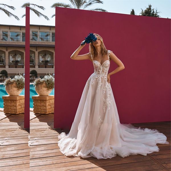 applique spaghetti straps beach wedding dress summer country bridal gown elegant a line dress for bride, White
applique spaghetti straps beach wedding dress summer country bridal gown elegant a line dress for bride, White