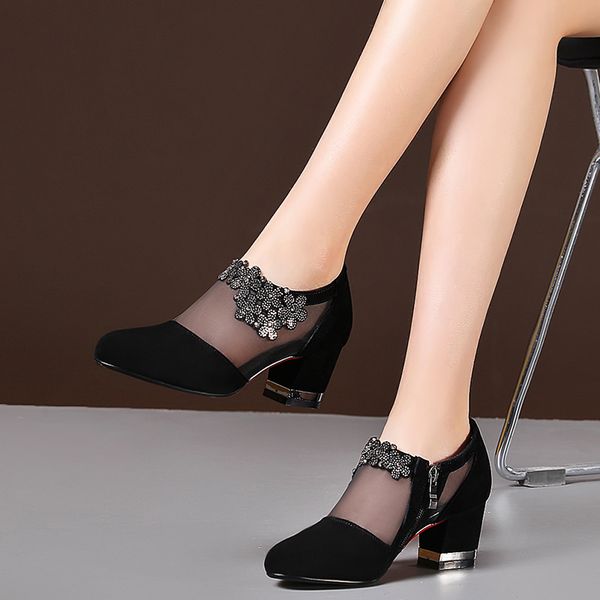 summer women high heel shoes fashion mesh breathable pumps pointed thick heels female dress shoes rhinestone elegant footwear, Black
summer women high heel shoes fashion mesh breathable pumps pointed thick heels female dress shoes rhinestone elegant footwear, Black