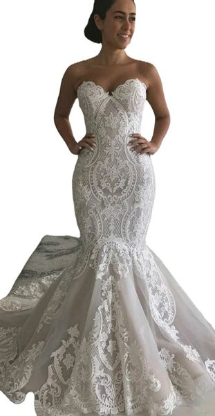 elegant mermaid wedding dresses lace applique covered buttons back sweep train custom made wedding bridal gown vestidos de novia, White
elegant mermaid wedding dresses lace applique covered buttons back sweep train custom made wedding bridal gown vestidos de novia, White