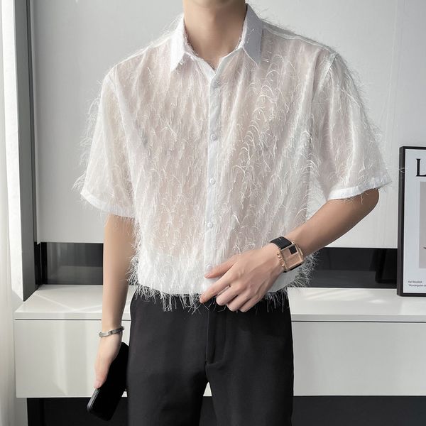 men's casual shirts man mesh hollow shirt men see through short sleeve club dj dance stage guitar show costumes punk loose lgbt, White;black
men's casual shirts man mesh hollow shirt men see through short sleeve club dj dance stage guitar show costumes punk loose lgbt, White;black