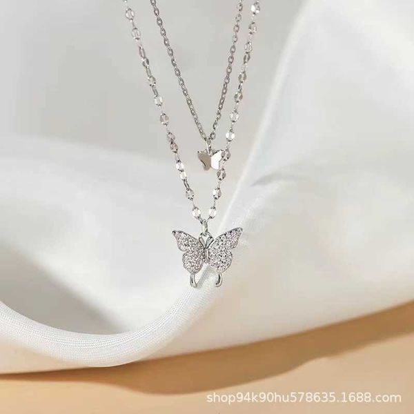 butterfly double layer necklace women's silver set diamond simple design sense small and temperament cool wind collar chain, Black
butterfly double layer necklace women's silver set diamond simple design sense small and temperament cool wind collar chain, Black