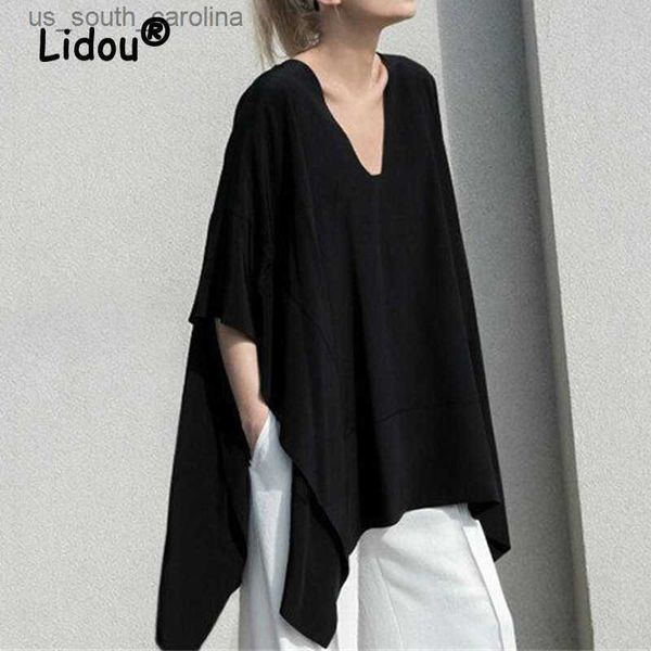 summer fashion chic v-neck irregular black t-shirts casual loose women's clothing batwing sleeve oversized 5xl female l230522, White
summer fashion chic v-neck irregular black t-shirts casual loose women's clothing batwing sleeve oversized 5xl female l230522, White