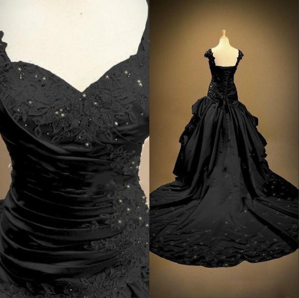 black gothic ball gown wedding dresses satin sweetheart cap sleeve appliques lace beads corset lace up bridal gowns wedding dress 6183118, White
black gothic ball gown wedding dresses satin sweetheart cap sleeve appliques lace beads corset lace up bridal gowns wedding dress 6183118, White