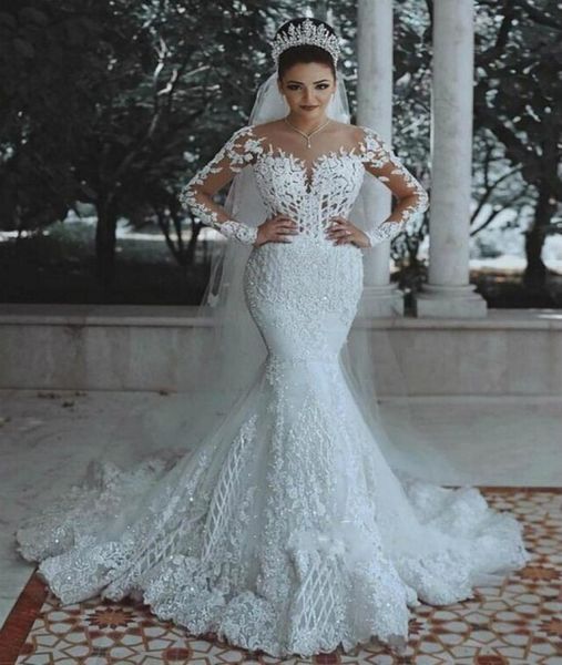 luxury crystals beads long sleeves plus size wedding dress arabic mermaid illusion with lace appliques3416616, White
luxury crystals beads long sleeves plus size wedding dress arabic mermaid illusion with lace appliques3416616, White